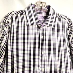 English Laundry by Christopher Wicks Cotton Shirt Size 17.5, 34/35 Purple Plaid